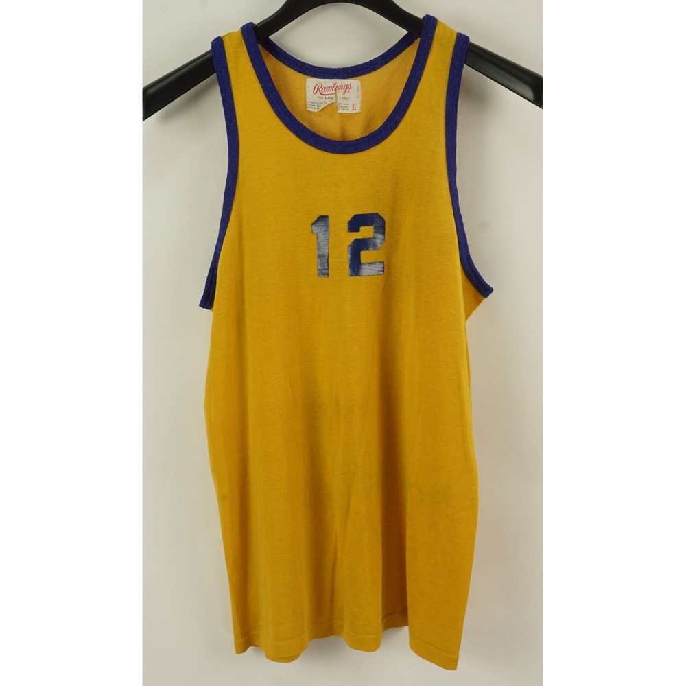 Vintage 1940s 1950s Rawlings Game-Worn Knit Basketball Jersey Men's‎ Large Tank